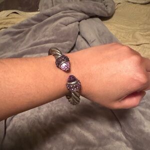 Elegant Purple Crystal Cable Cuff Bracelet - Women's Jewelry